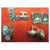 Earrings, Cuff Links Marked Mexico 925 & Ring