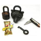 Bear Lock W/Key,Bullet Knife,Popeye Shirt Pin