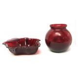 Ruby Red Glass Round Ball Vase,Leaf Shaped Dessert