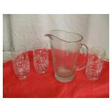 Pitcher & 3 Flower Glasses