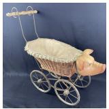 Antique Pig Stroller, Wood & Wicker
