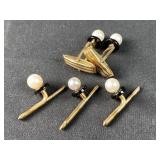 Vintage 14K Gold Cuff Links w/ Pearls