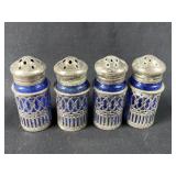 (4) Cobalt & Silverplated Antique S&P Shakers