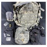 Molle Style Camo Backpack, Holster, Belt, Extras