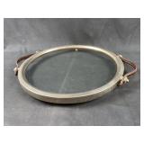 Vintage Glass Tabletop Tray w/ Stiched Handles