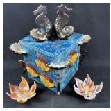 Ceramic Seahorse Box w/ Extras, Beach Decor