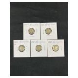 (5) Mercury Silver Dimes, U.S. 10c