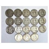 (18) Franklin Silver Half Dollars, Mostly 1950s