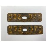1943 WWII Era Texas License Plate Tags Pair