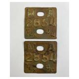 1944 WWII Era Texas License Plate Tags Pair