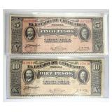 1914 Mexico, Chihuahua 5 & 10 Pesos, High Grade