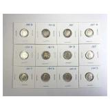 (12) Silver Roosevelt Dimes, 40s-60s, Incl. Toned