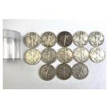 (13) Walking Liberty Silver Half Dollars