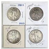 (4) 1944-46 Walking Liberty Silver Half Dollars