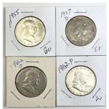 (4) 50s-60s Franklin Silver Halves Incl. BU 1955
