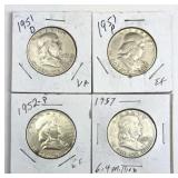 (4) 50s Franklin Silver Halves, Carded