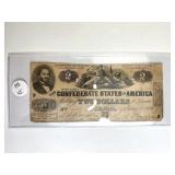 1862 Richmond $2 CSA Note, South Strikes North