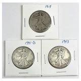1917, 41-D, 43 Walking Liberty Silver Half Dollars