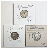 1927 Mercury Dimes All 3 Mints Date Set