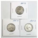 1943-D, 45-S, 53-D Washington Silver Quarters