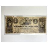 1852 Mechanics Traders Bank, D.C. $1 Note, Torn