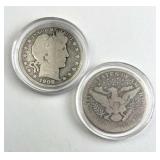 1908-D, 1912-D Barber Half Dollars in Capsules