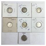 (7) Silver Roosevelt Dimes, All Different Date/Min