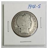 1902-S Barber Silver Half Dollar, U.S. 50c