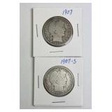 1907, 1907-S Barber Silver Half Dollar, U.S. 50c