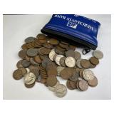 Old Coin Collection in Pouch, US: Nickels, Cents