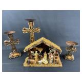 Nativity Scene & Candle Stands