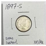 1897-S Barber Silver Dime, High Grade XF/AU