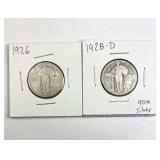 1926, 1928-D Standing Liberty 90% Silver Quarters
