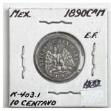 1890-CaM Mexico Silver 10 Centavos, Scarce