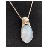 925 Silver Signed Abalone Pendant w/ Chain