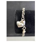 925 Silver Heart Charm Chain Link Bracelet