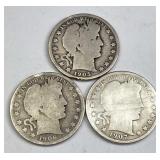 1905, 1906, 1907-O Barber Silver Half Dollars