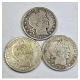 1899, 1900-O, 1901 Barber Silver Half Dollars