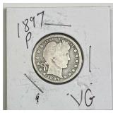 1897 Barber Silver Quarter, U.S. 25c Coin