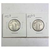 1927, 1927-S Standing Liberty Silver Quarters