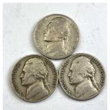 1939-P,D,S Jefferson Nickels Date Set, XF