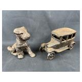 Pair of Vintage Cast Iron Figures: Dog & Car