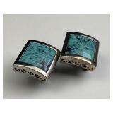 Vintage 925 Silver Turquoise & Scrollwork Earrings