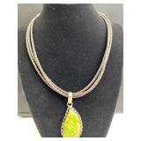 Stunning Lime Green 925 Silver & Rope Necklace