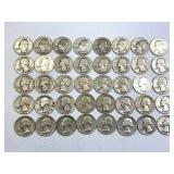 (40) Washington Silver Quarters, 1940s-1950s