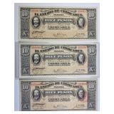 (3) 1915 Chihuahua Mexico Crisp AU/UNC 10 Pesos