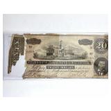 1864 Richmond $20 CSA Note, Blue Back, Torn
