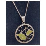 925 Silver Art Noveau Leaf Pendant Necklace