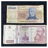 Argentina 1 Million Pesos & Romaniei 10,000 Lei