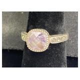 925 Silver Ring w/ Marcasite & Purple Centerpiece